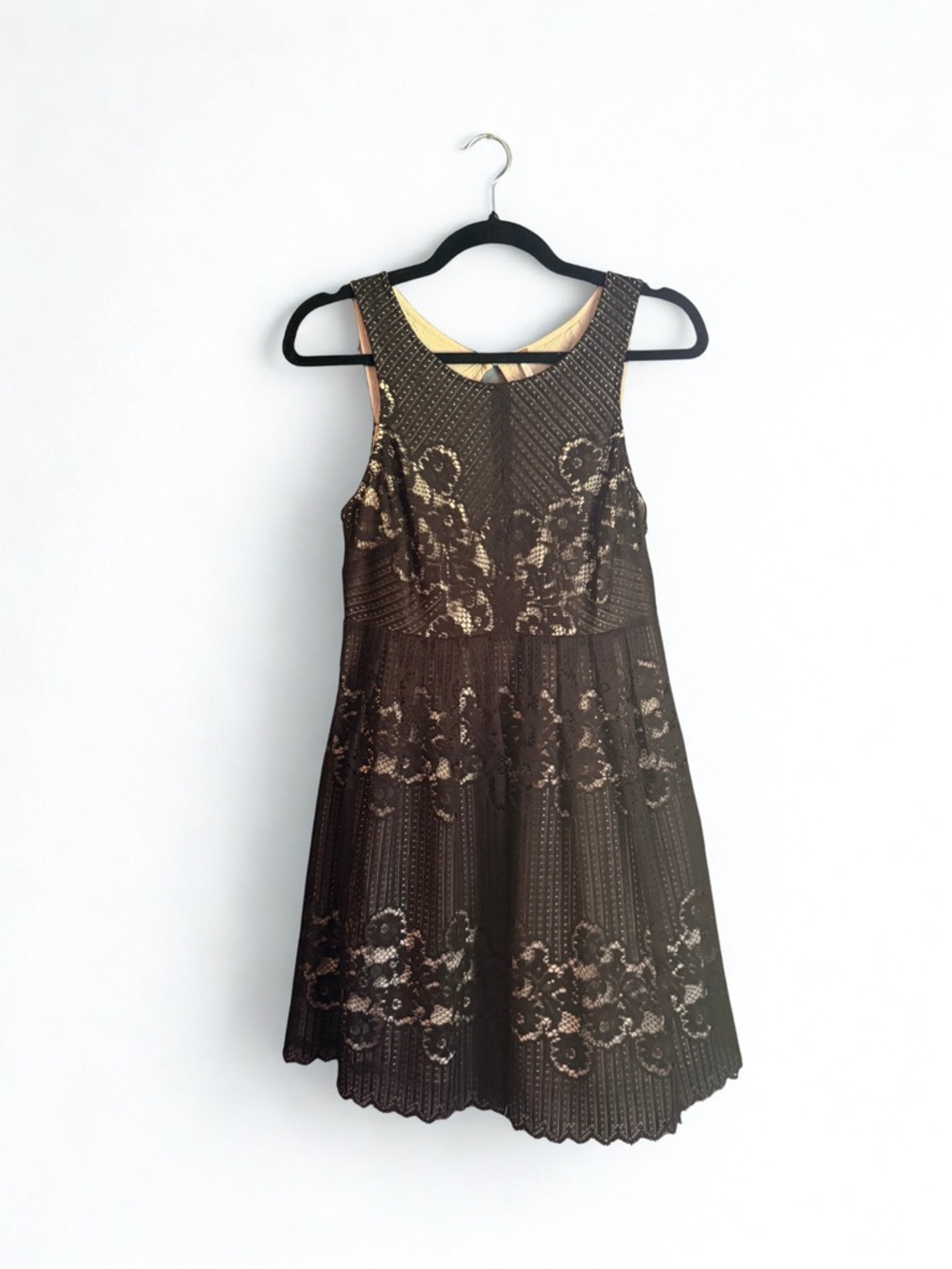 Free People Black Lace Overlay Dress with Nude Lining